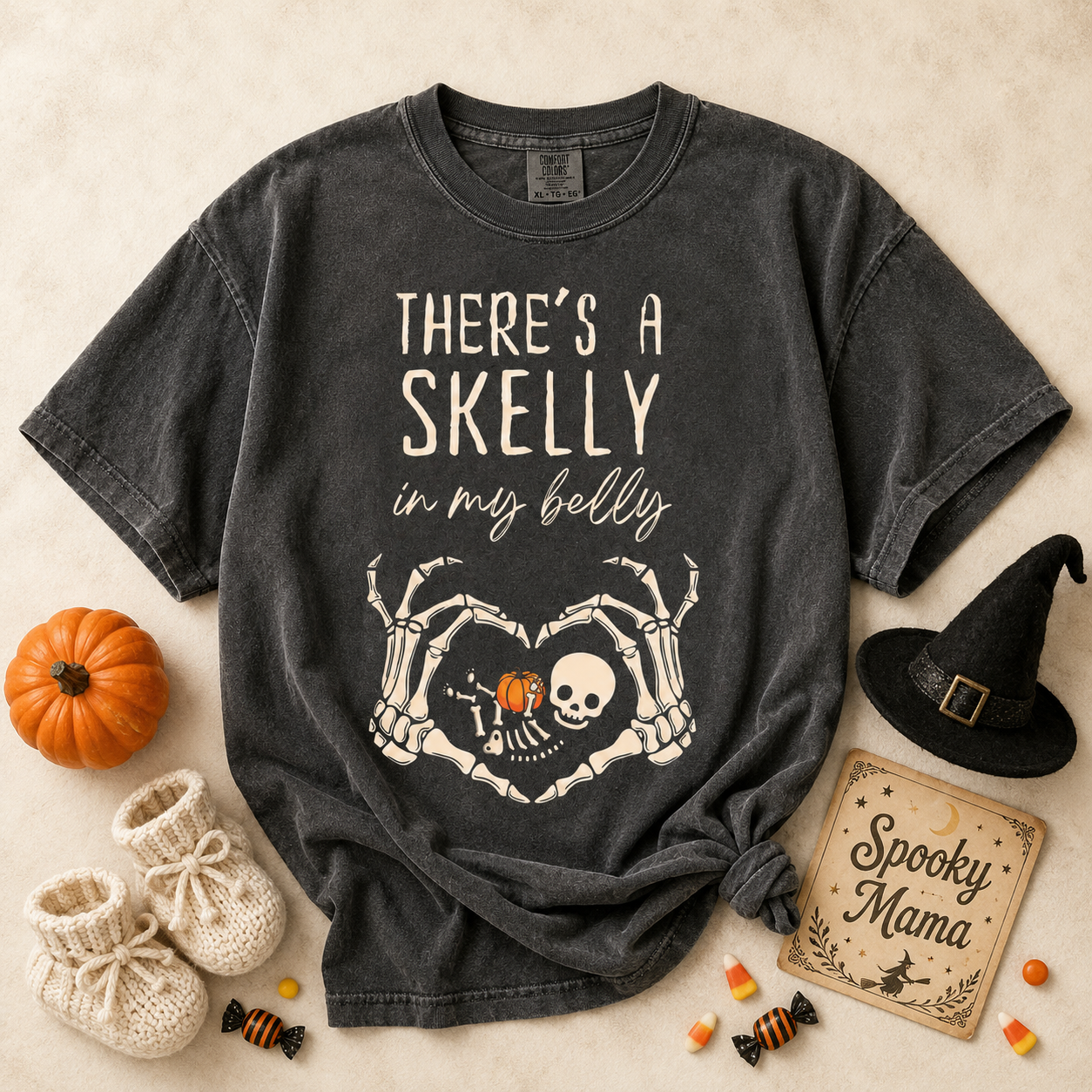 There’s A Skelly In My Belly Cute Halloween Maternity Shirt
