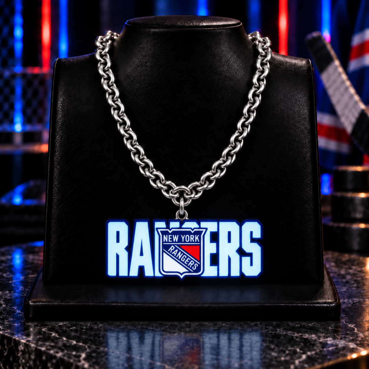 Hockey Fan LED Light-Up Pendant Chain Necklace