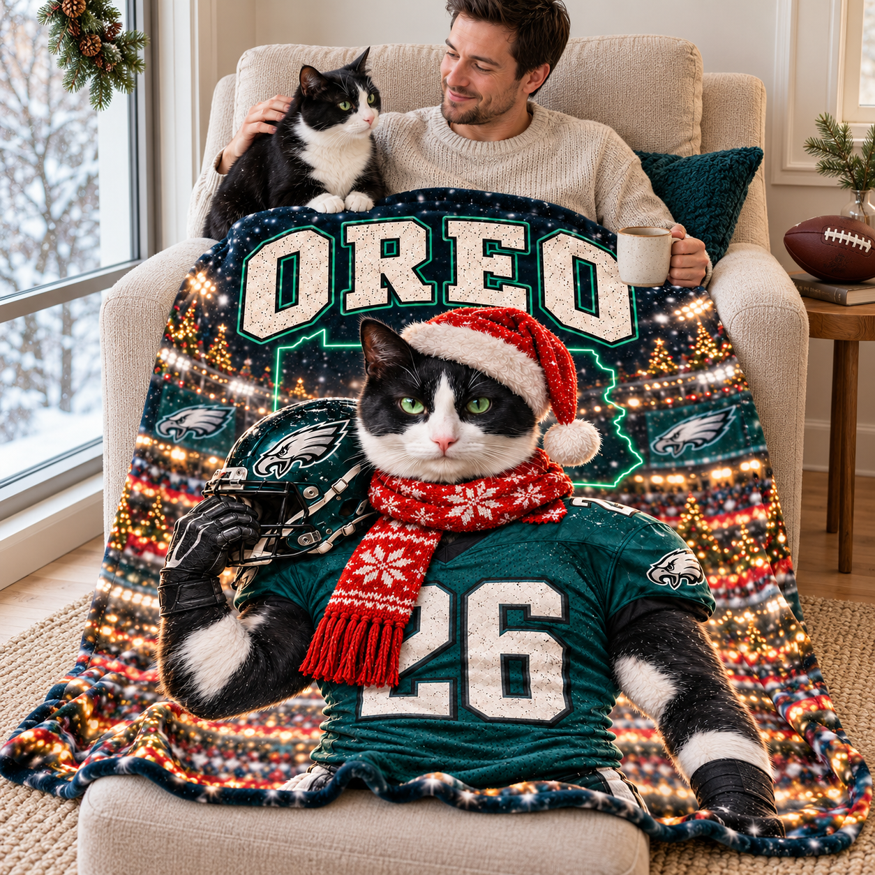 Personalized Pet Photo Christmas Football Blanket