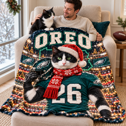 Personalized Pet Photo Christmas Football Blanket