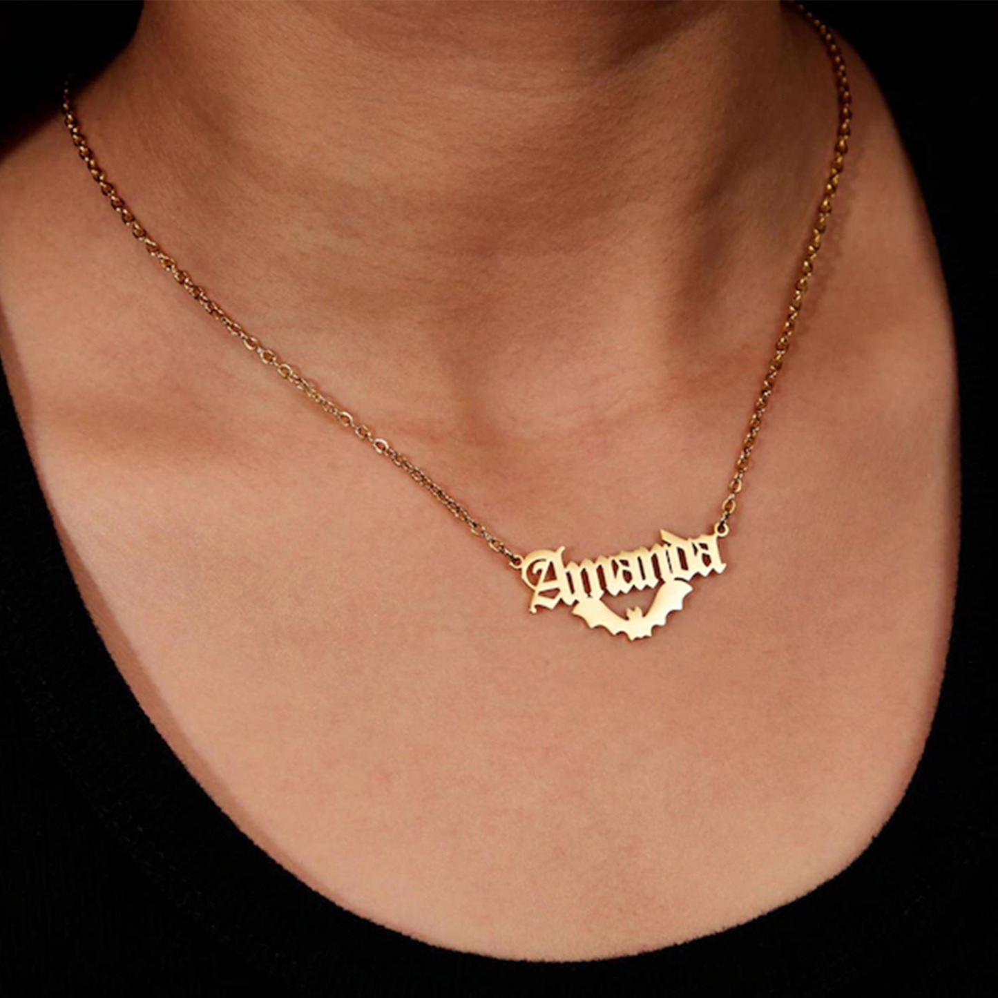Personalized Custom Halloween Name Necklace With Bat