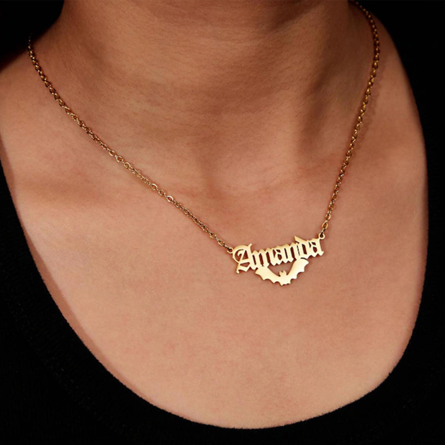 Personalized Custom Halloween Name Necklace With Bat