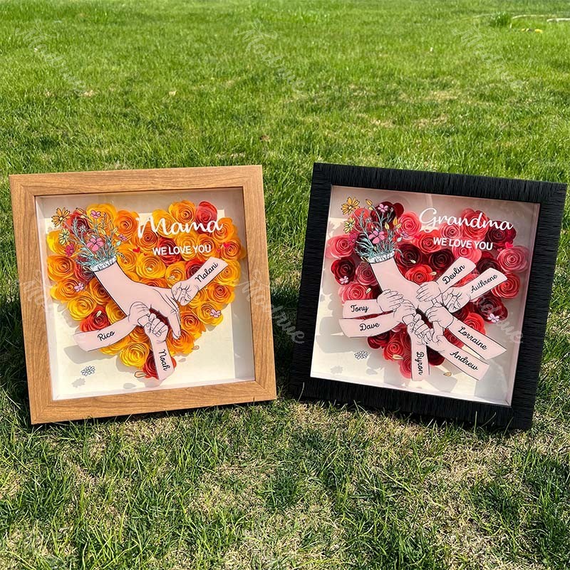 We Love You Mommy Hand Holding Pro- Custom Flower Shadow Box
