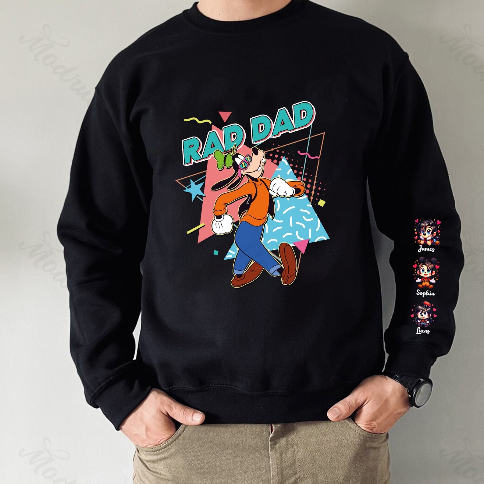 Custom Rad Dad Cute Sweatshirt with Kid's Name on Sleeve