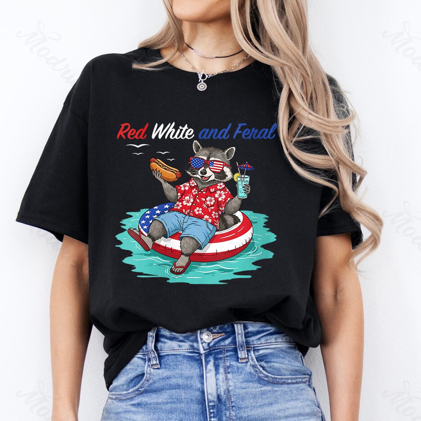 Red White And Fera Raccoon Tee Shirt
