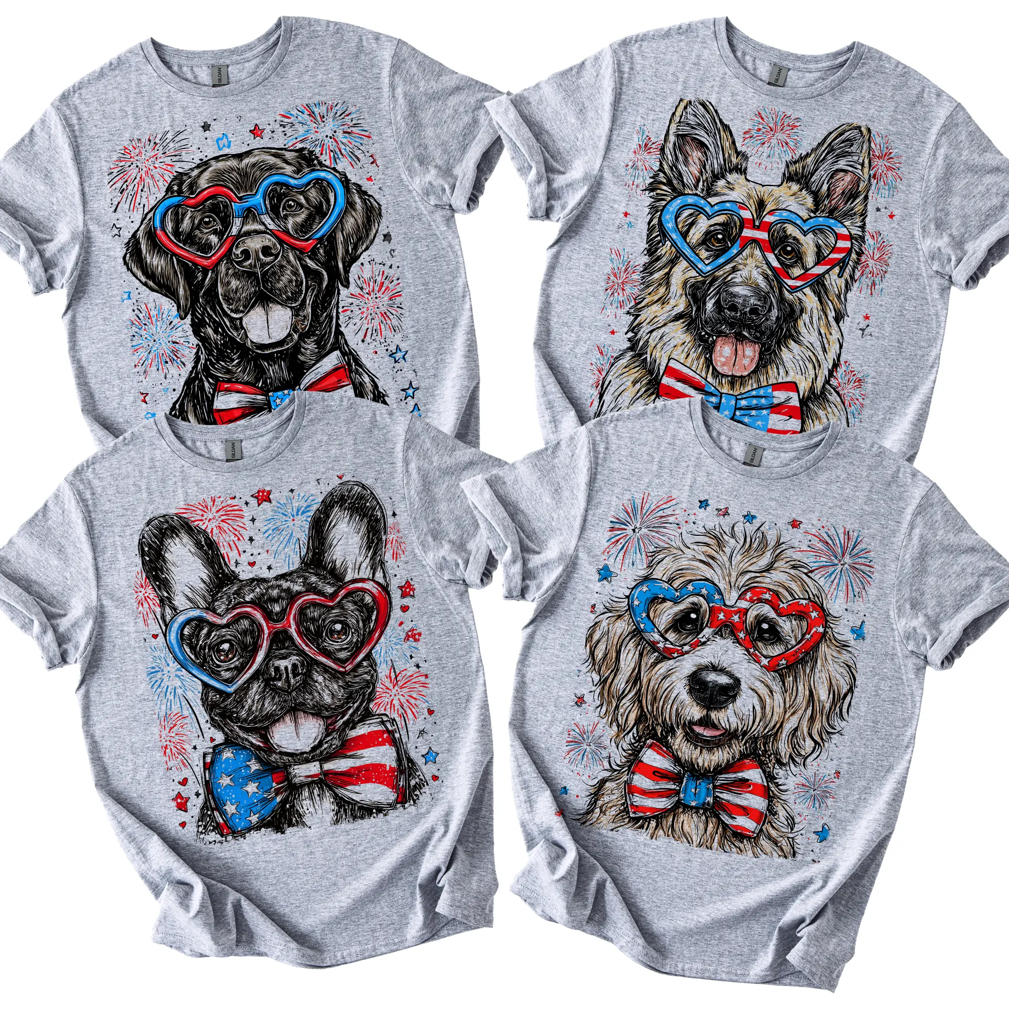 Custom Patriotic Dog T-Shirt – 4th of July Fireworks Design