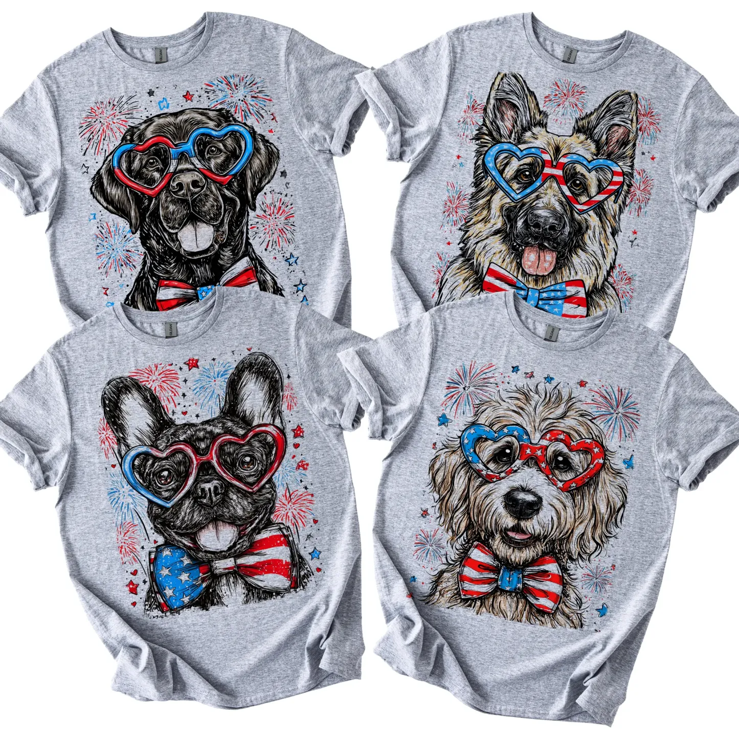 Custom Patriotic Dog T-Shirt – 4th of July Fireworks Design