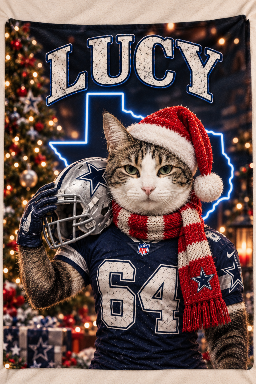 Custom Cat Christmas Football Blanket