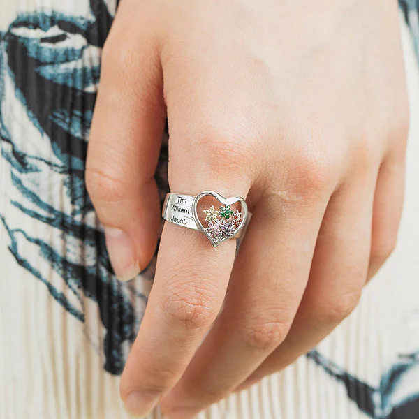 Personalized Grandma's Garden Birthstone Flower Family Ring