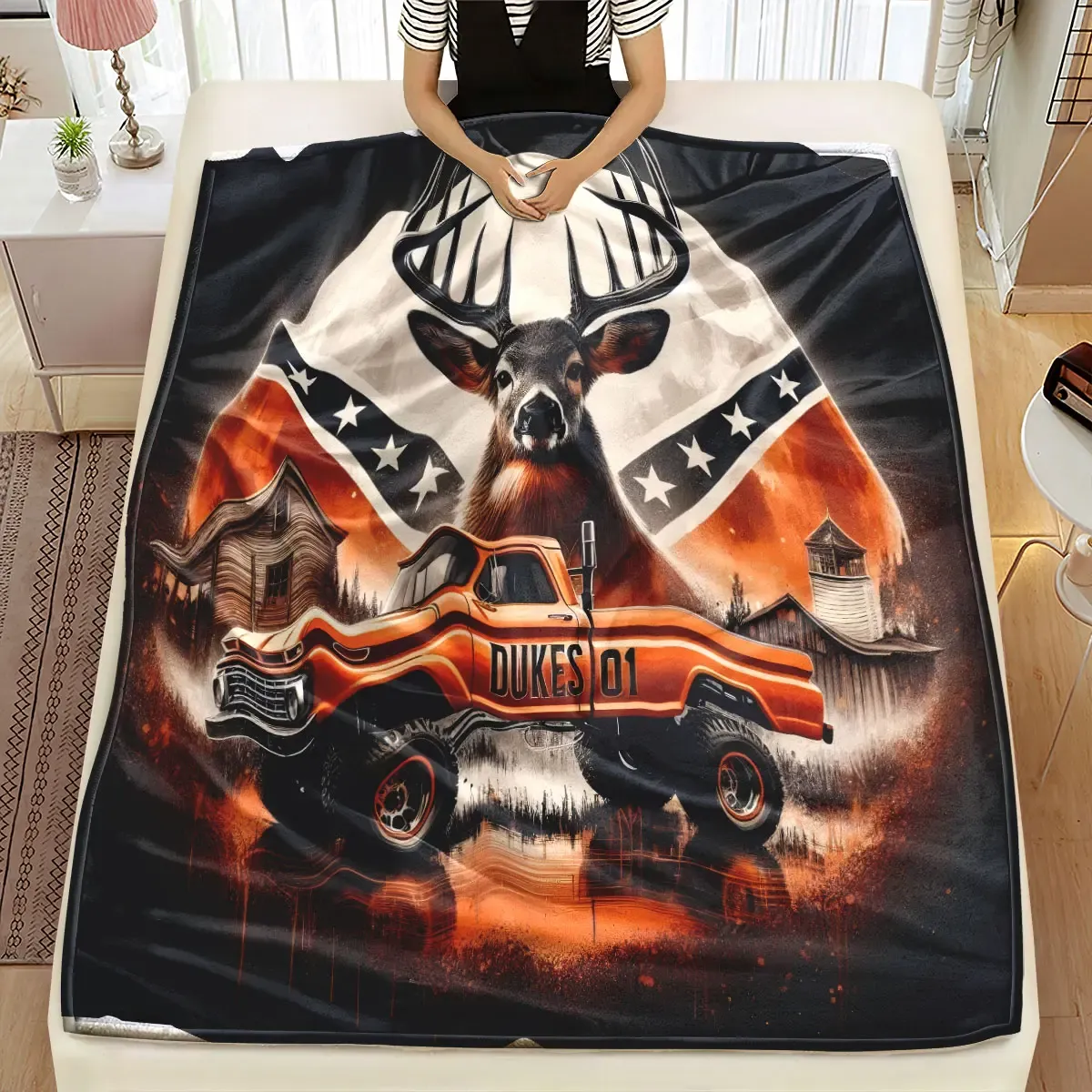 Deer Vintage Truck Flannel Blanket
