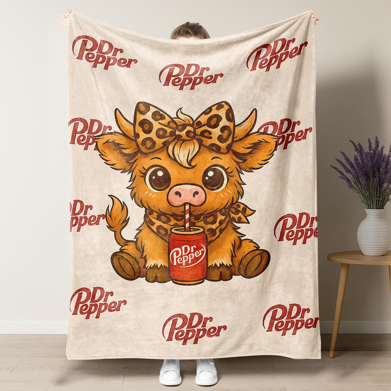 Cartoon Cute Highland Cow Pattern Blanket