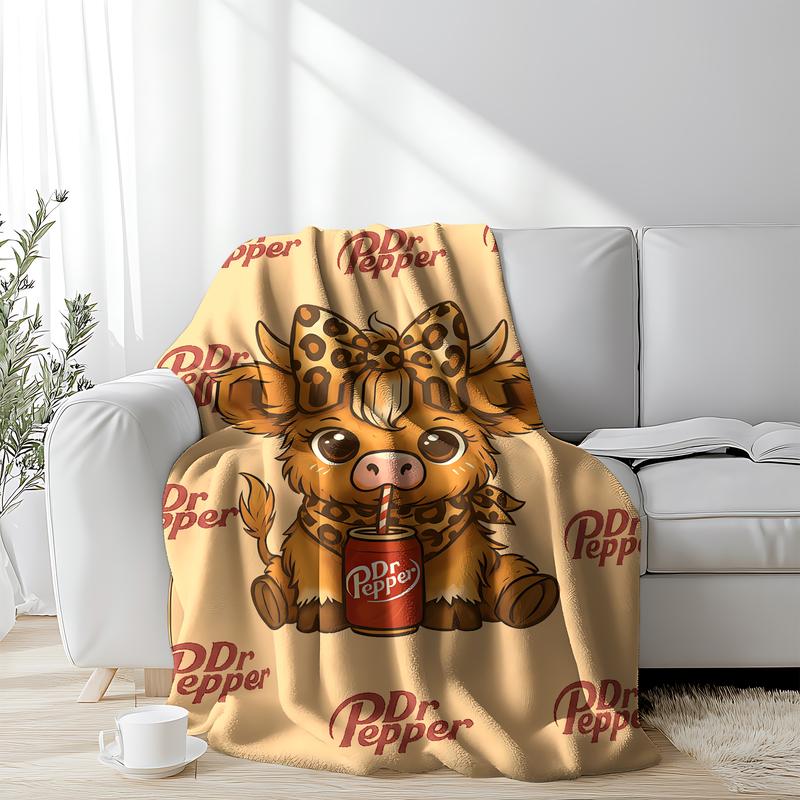 Cartoon Cute Highland Cow Pattern Blanket