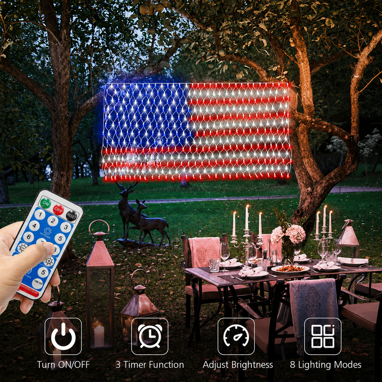 Solar American Flag Net Lights
