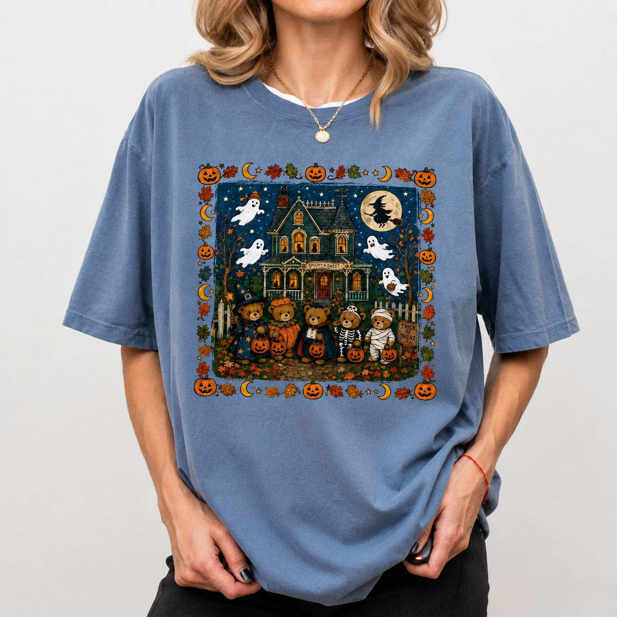 Vintage 90s Halloween Spooky Cute Bears Comfort Wash Tee
