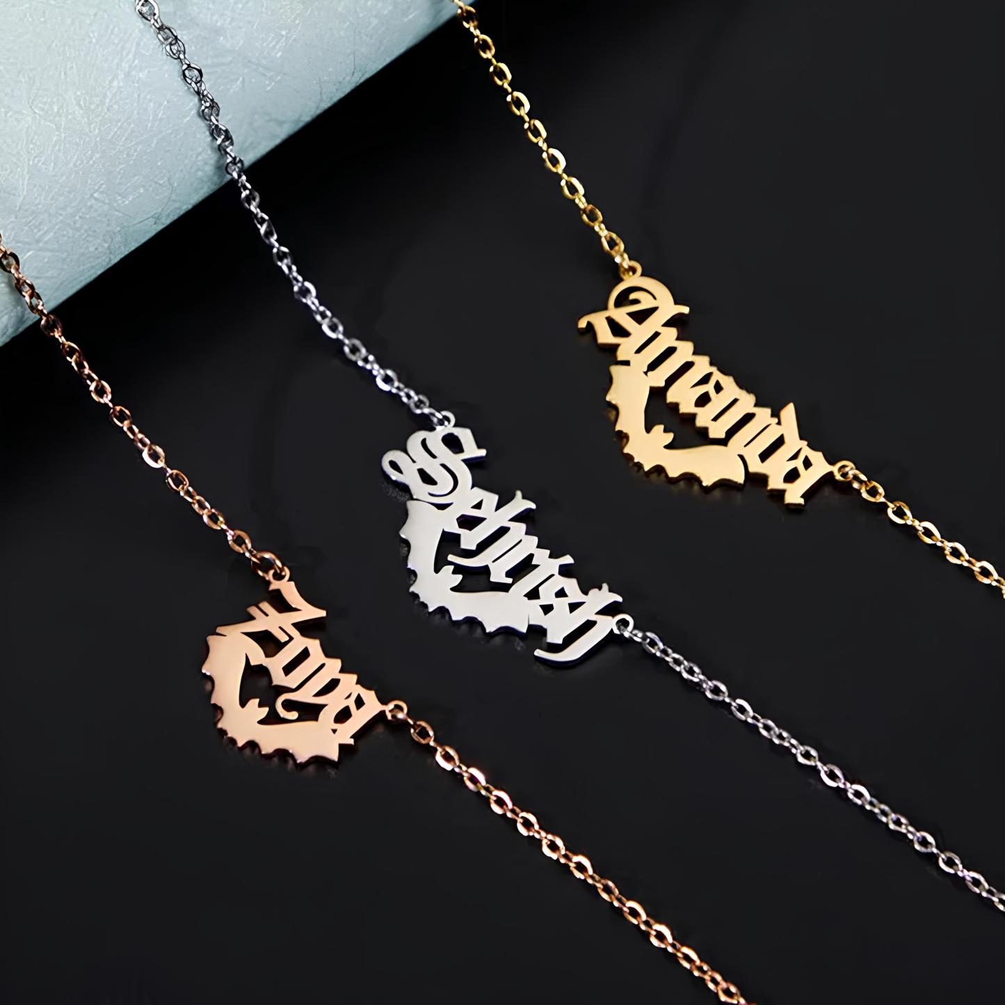 Personalized Custom Halloween Name Necklace With Bat