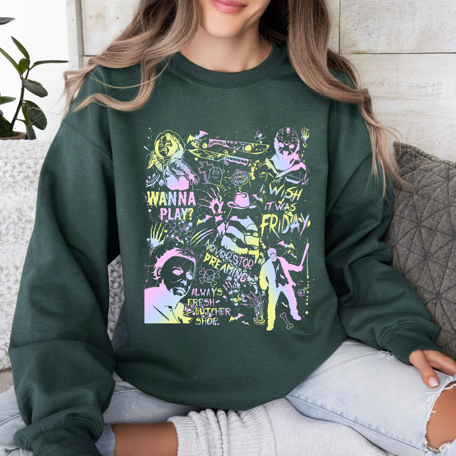 Neon Halloween Horror Characters Shirt