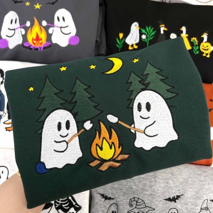 Cute Camping Ghosts Embroidered Shirt