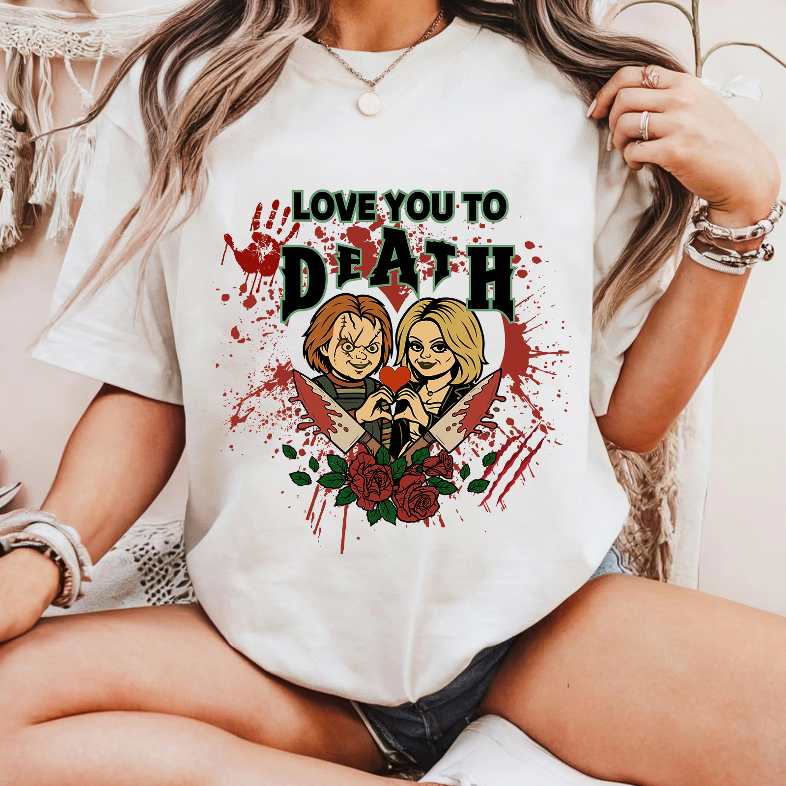 Love You to Death Halloween Horror Characters Tee