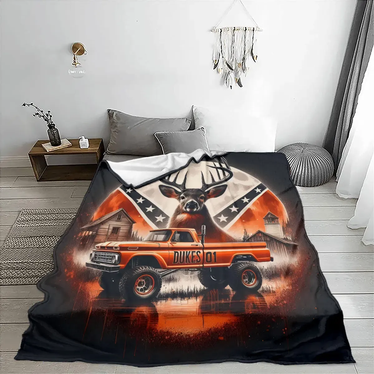 Deer Vintage Truck Flannel Blanket