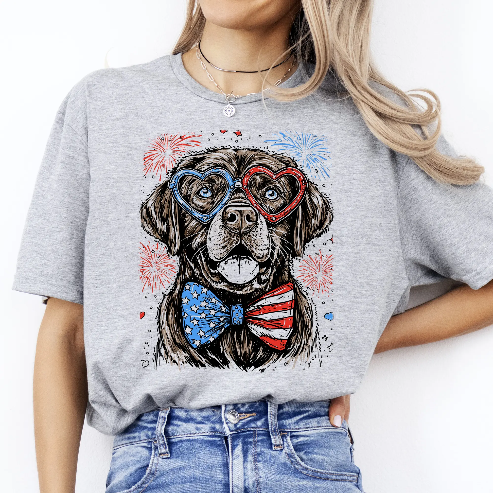 Custom Patriotic Dog T-Shirt – 4th of July Fireworks Design