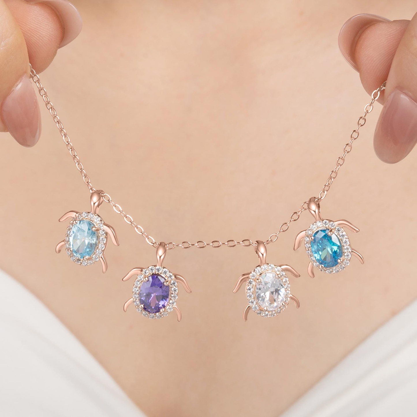 Personalized Turtle Birthstones Necklace
