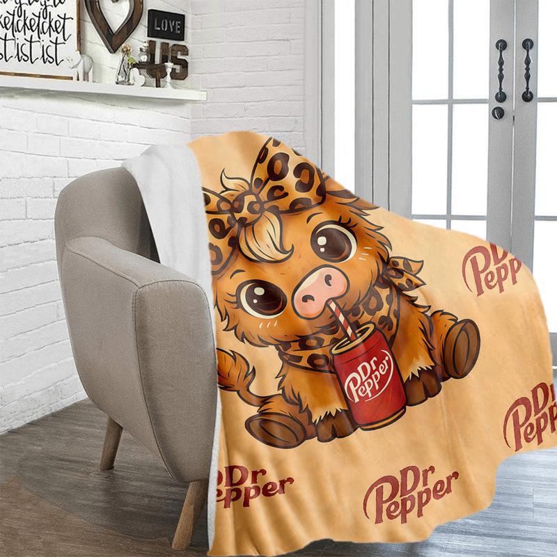 Cartoon Cute Highland Cow Pattern Blanket