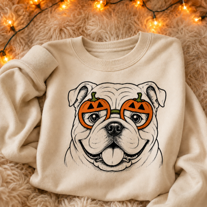 Custom Pet Breed Halloween Spooky Glasses Puppy Sweatshirt