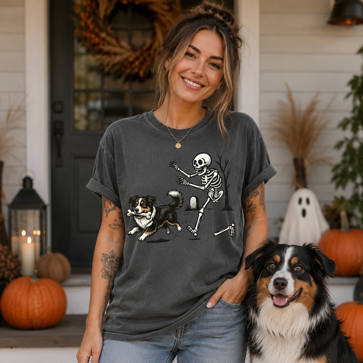 Personalized Dog Breed Spooky Pooch Skeleton Halloween Tee