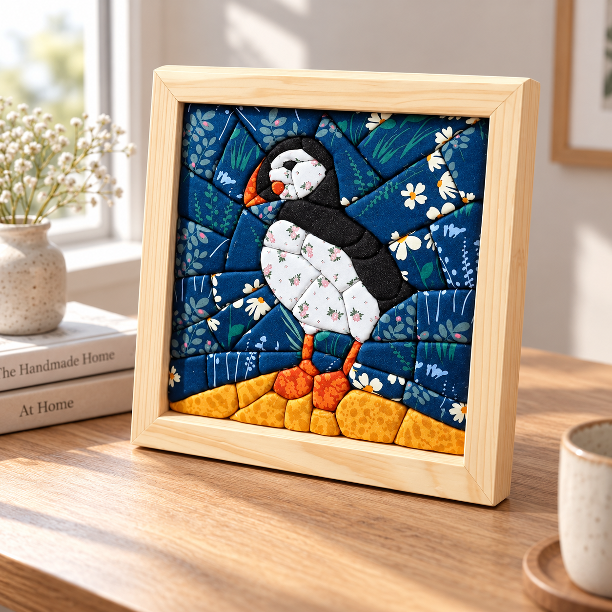 Puffin 3D Fabric Mosaic Patchwork Wall Art