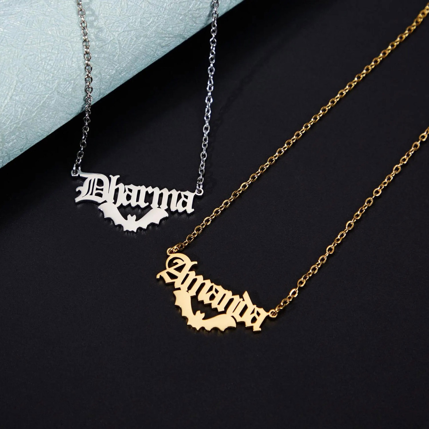 Personalized Custom Halloween Name Necklace With Bat