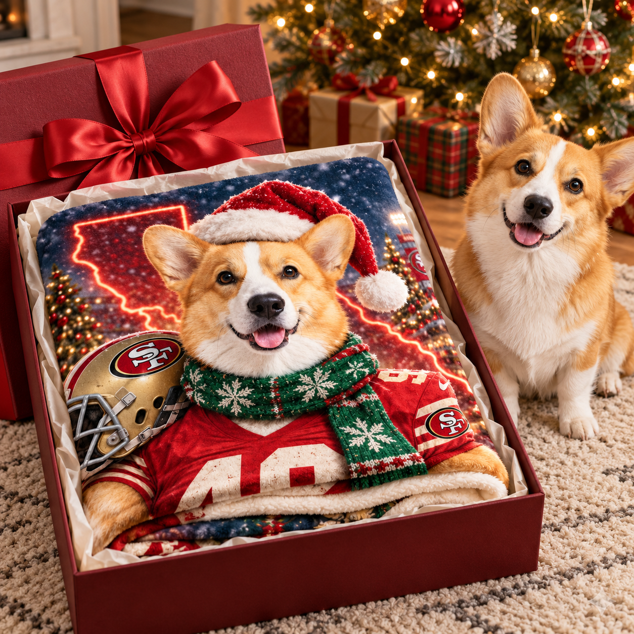 Personalized Pet Photo Christmas Football Blanket