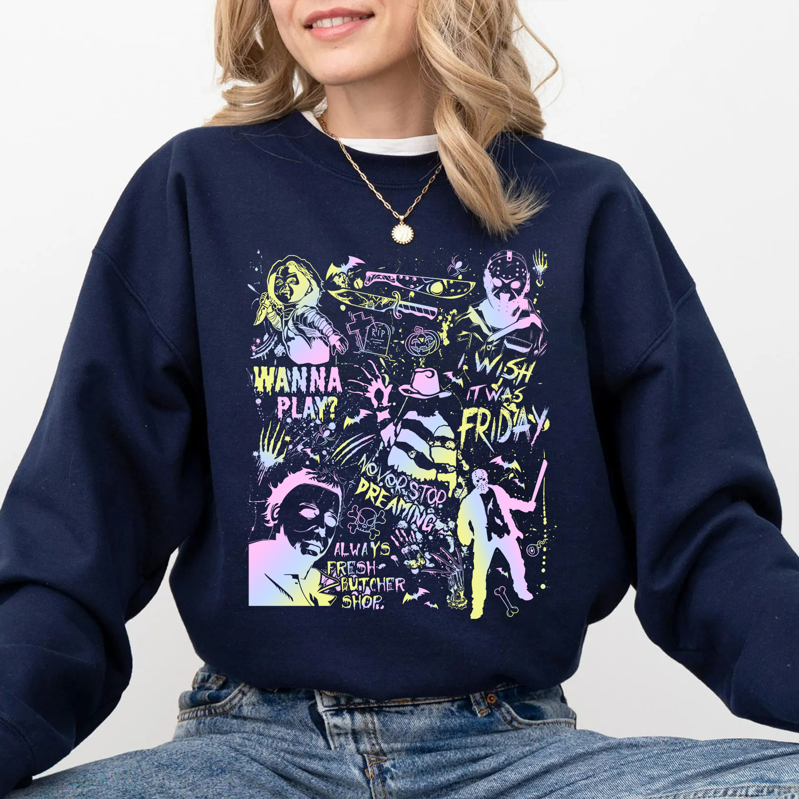 Neon Halloween Horror Characters Shirt