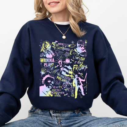 Neon Halloween Horror Characters Shirt