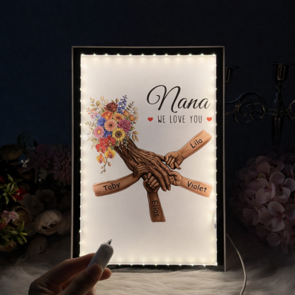 Personalized Mommy and Children Holding Hands Mirror Light Box