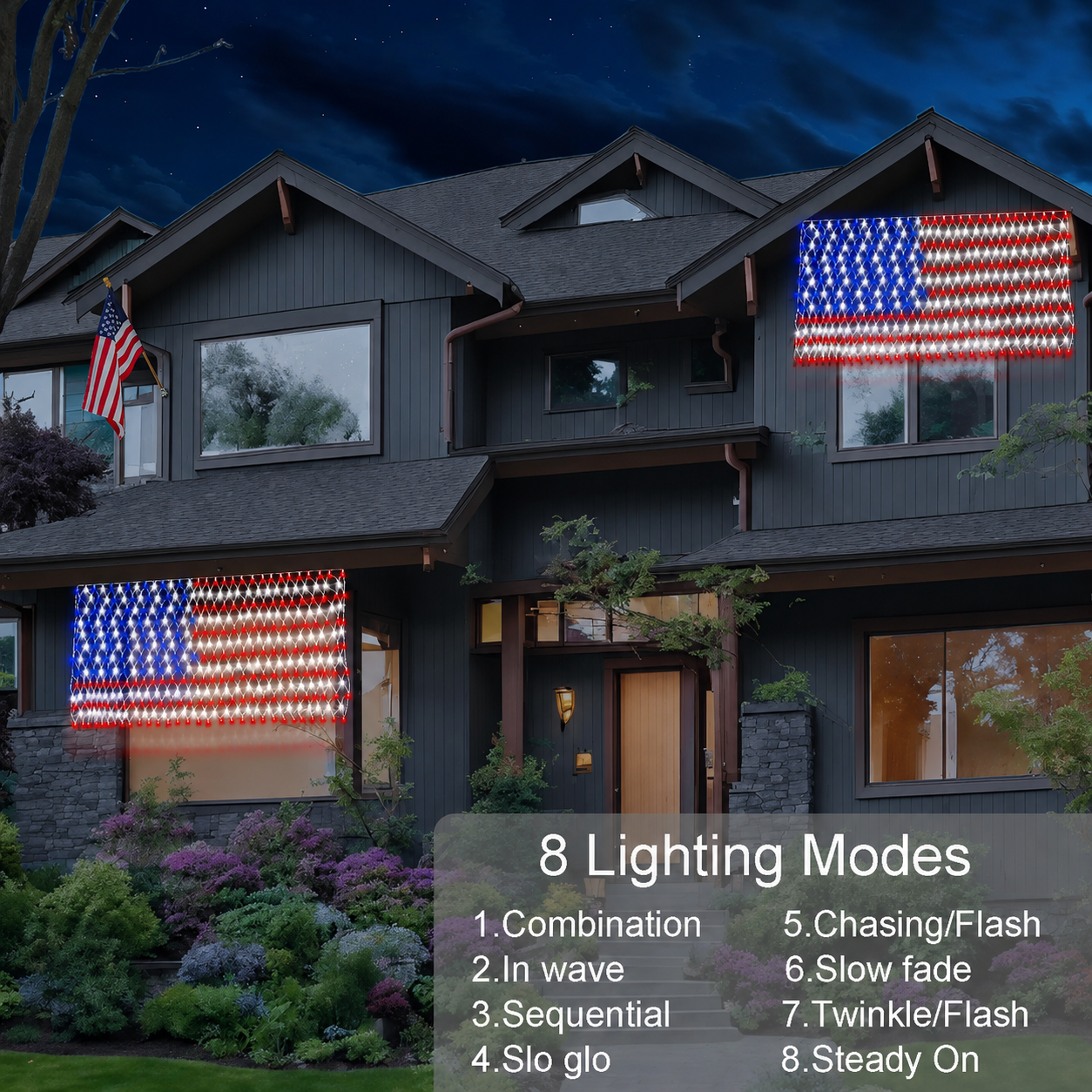 Solar American Flag Net Lights