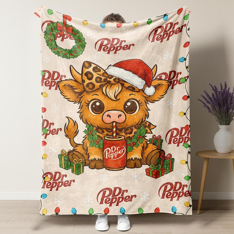 Mary Christmas Cartoon Cute Highland Cow Pattern Blanket