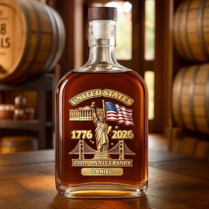 Custom America 250th Anniversary Whiskey Bottle – Personalized 1776–2026 Commemorative Gift for Men & Women