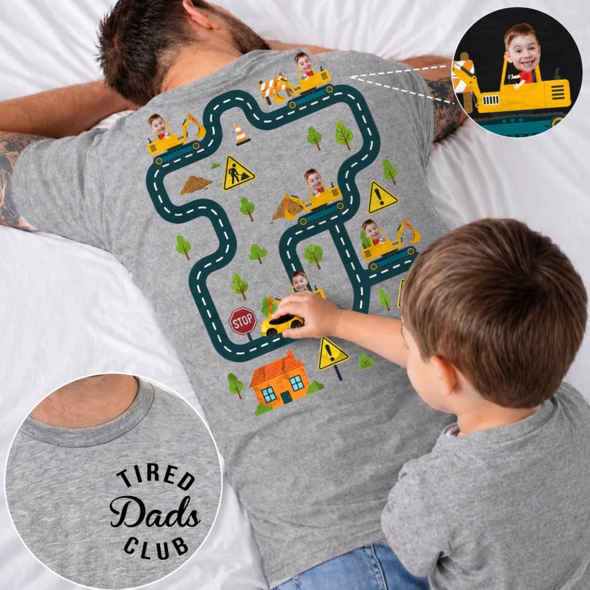 Custom Face Tired Dads Club Personalized Back Massage Car Track T-Shirt Funny Father's Day Gift
