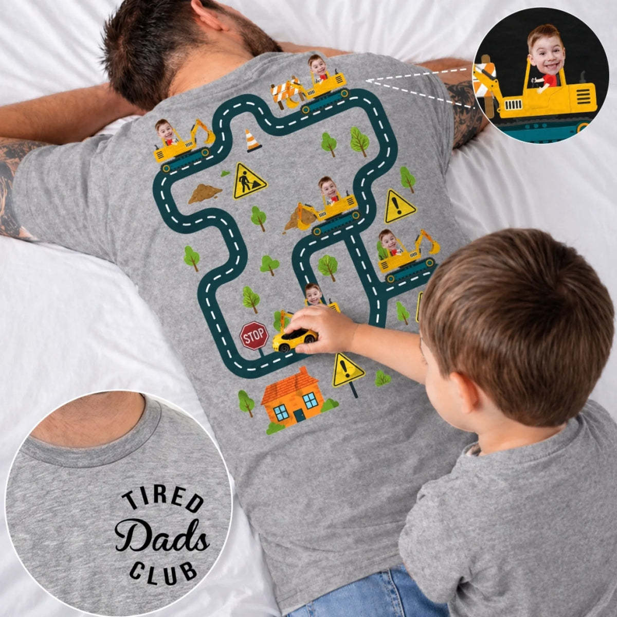 Custom Face Tired Dads Club Personalized Back Massage Car Track T-Shirt Funny Father's Day Gift