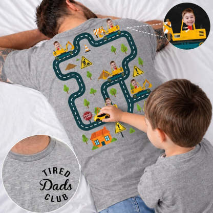 Custom Face Tired Dads Club Personalized Back Massage Car Track T-Shirt Funny Father's Day Gift