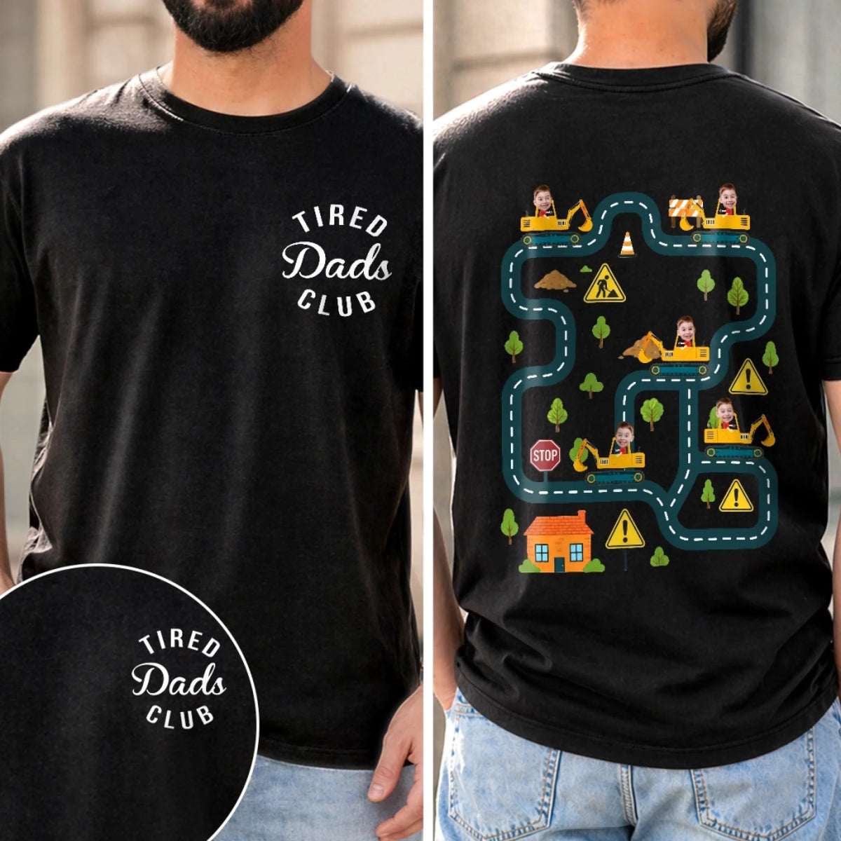 Custom Face Tired Dads Club Personalized Back Massage Car Track T-Shirt Funny Father's Day Gift