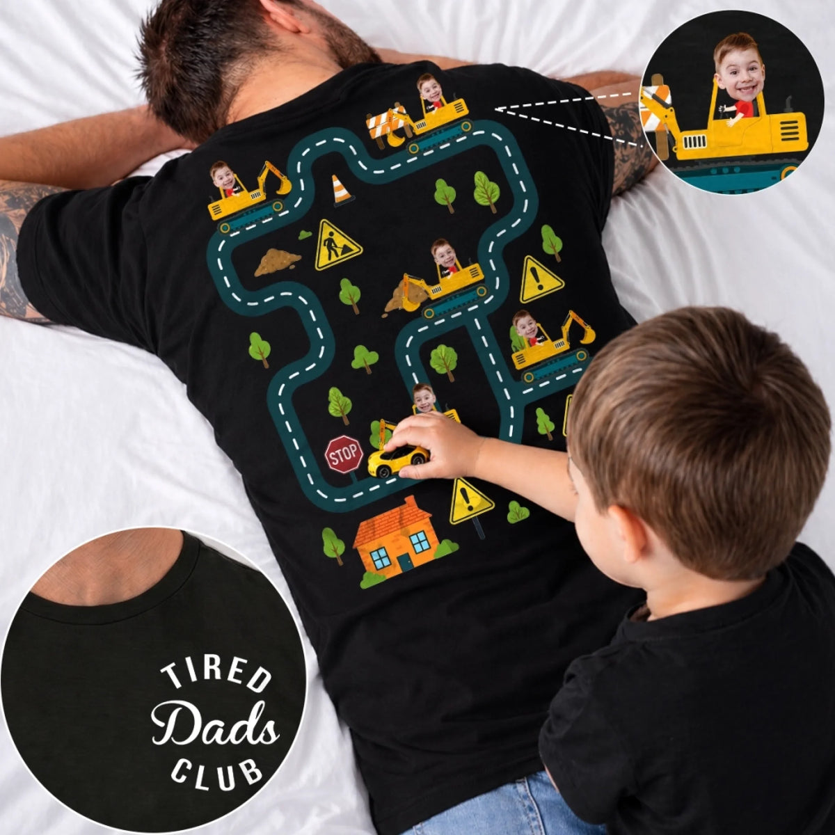 Custom Face Tired Dads Club Personalized Back Massage Car Track T-Shirt Funny Father's Day Gift