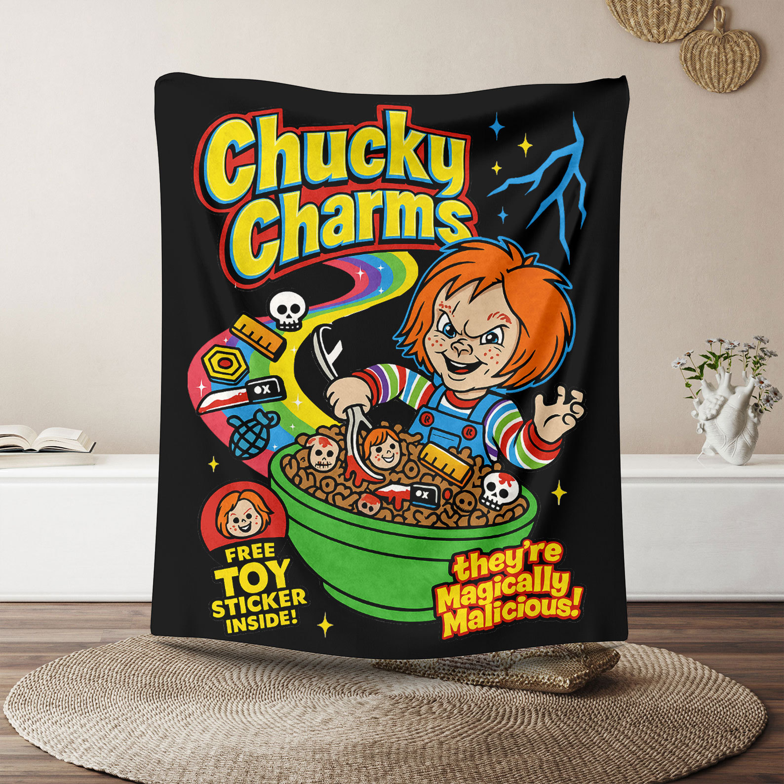 “Horror IP Cereal Box” Retro Spooky Blankets