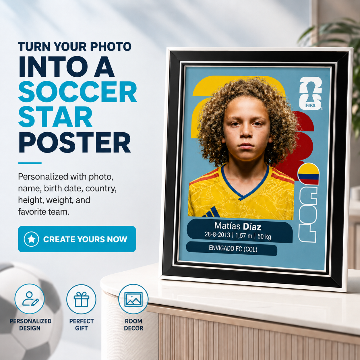 Personalized 2026 World Soccer Star Framed Poster