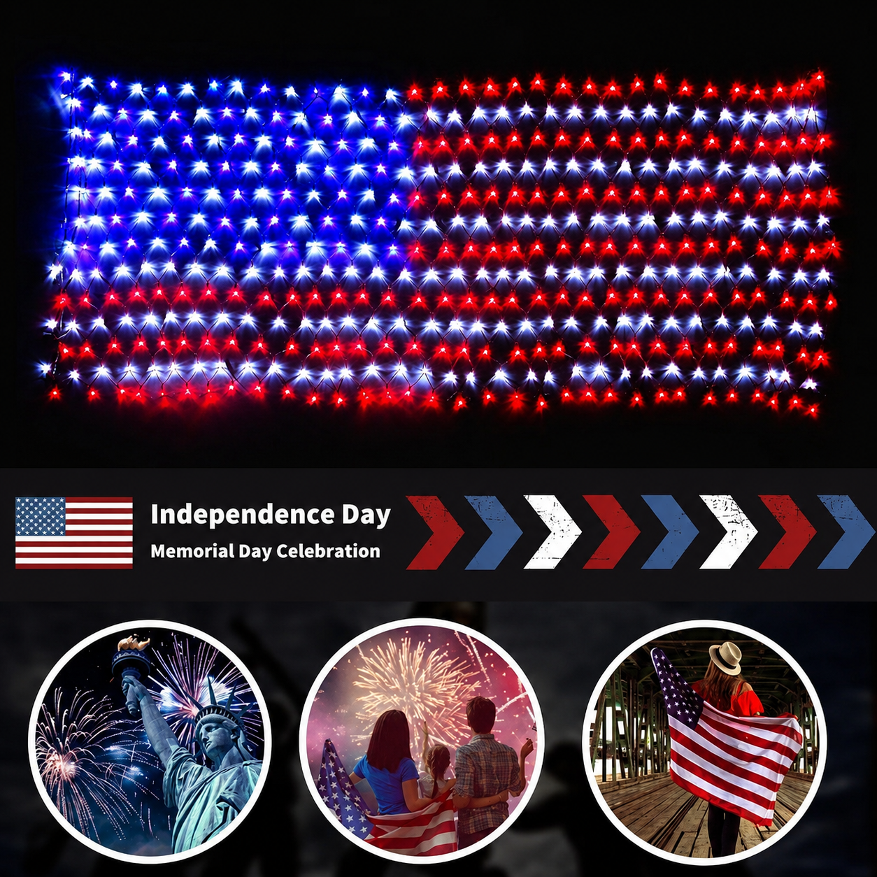 Solar American Flag Net Lights