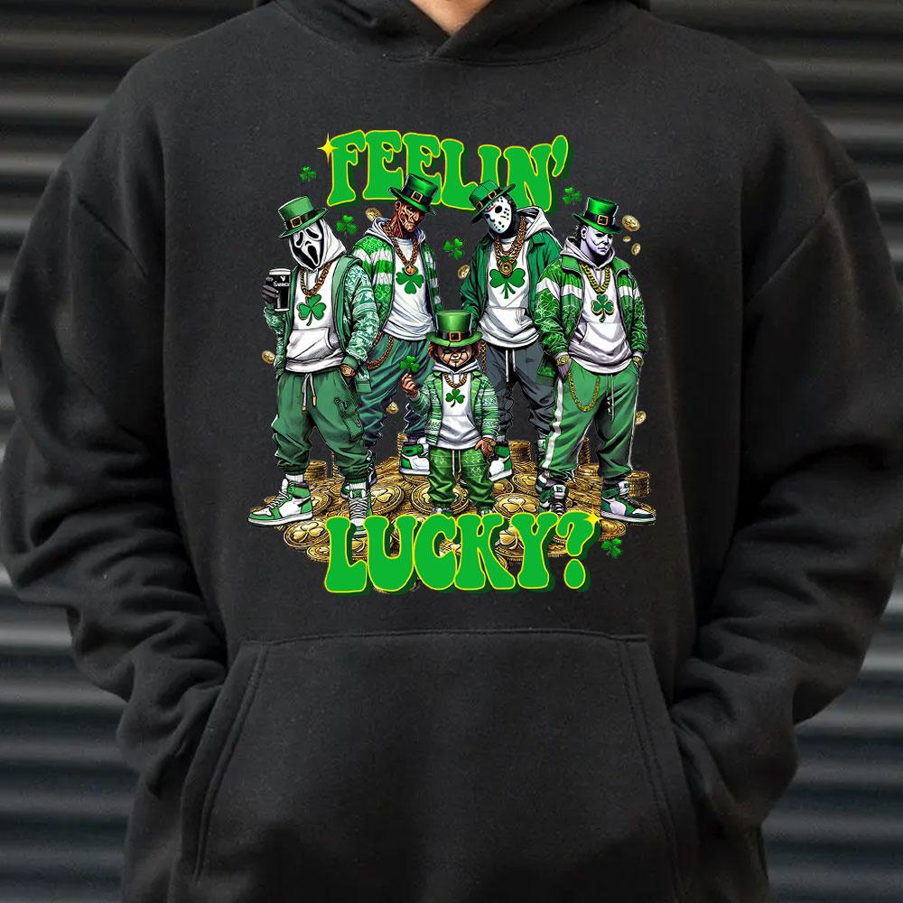 St. Patrick Day Horror Crew Shirt, Feelin Lucky Horror Shirt