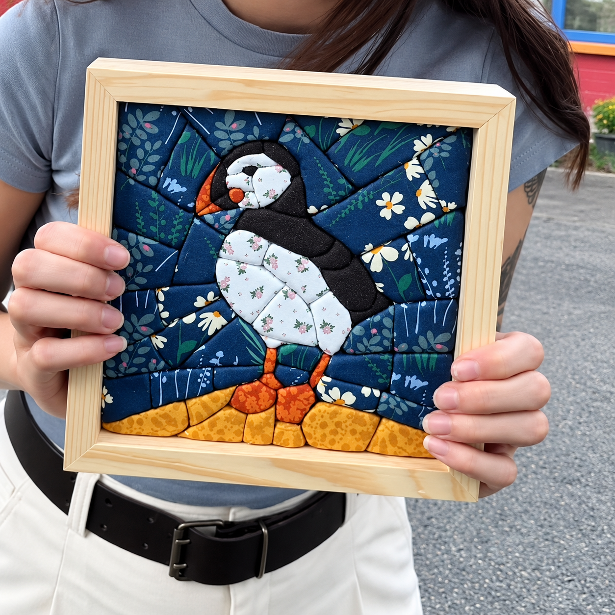 Puffin 3D Fabric Mosaic Patchwork Wall Art