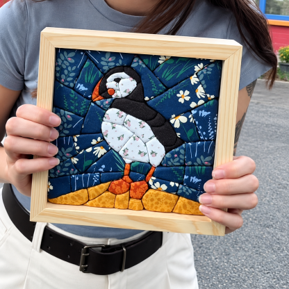 Puffin 3D Fabric Mosaic Patchwork Wall Art