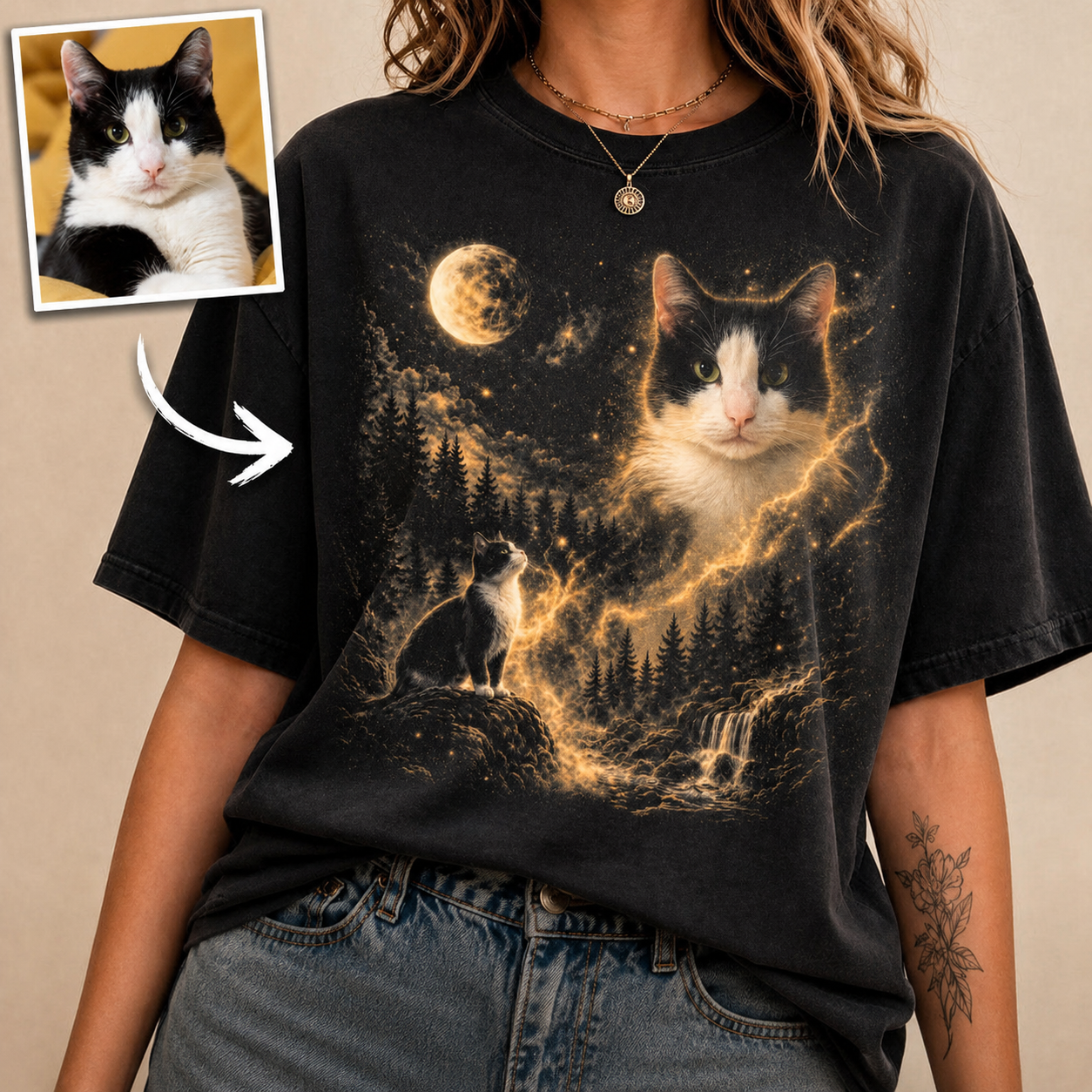 "Mystic Moonlight" Custom Pet Portrait Vintage Tee