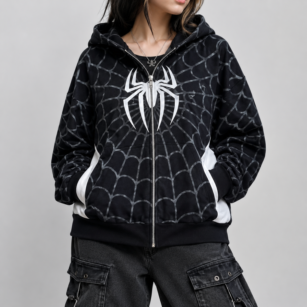 Cyber Web Full-Zip Streetwear Hoodie